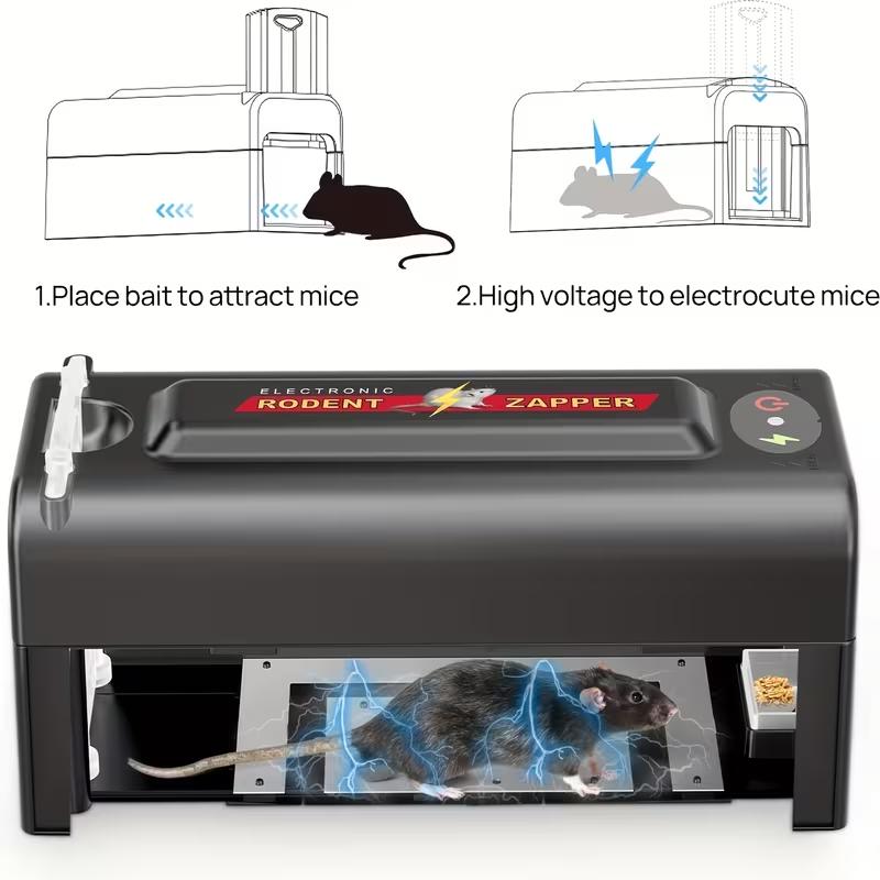 Enhanced Voltage Rat Trap,in-/Outdoor Electric Rodent Trap, Instant Kill Mouse & Rat Zapper with Waterproof Cover, Light Alarm, and Batteries Source,  Black