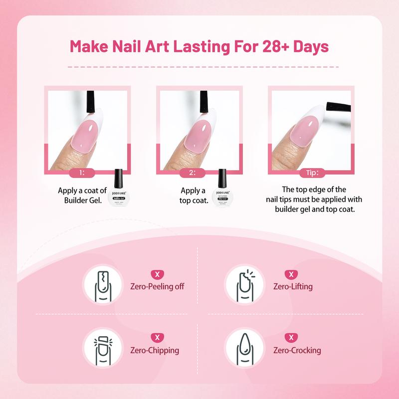 JODSONE 154pcs New Upgrade French Gel Nail Tips Kit French Tip Press on Nails Soft Fack Nail Tips Gel Nail Glue,Builder Gel,Top Coat,Nail Lamp All Included for Nail Art Easy DIY