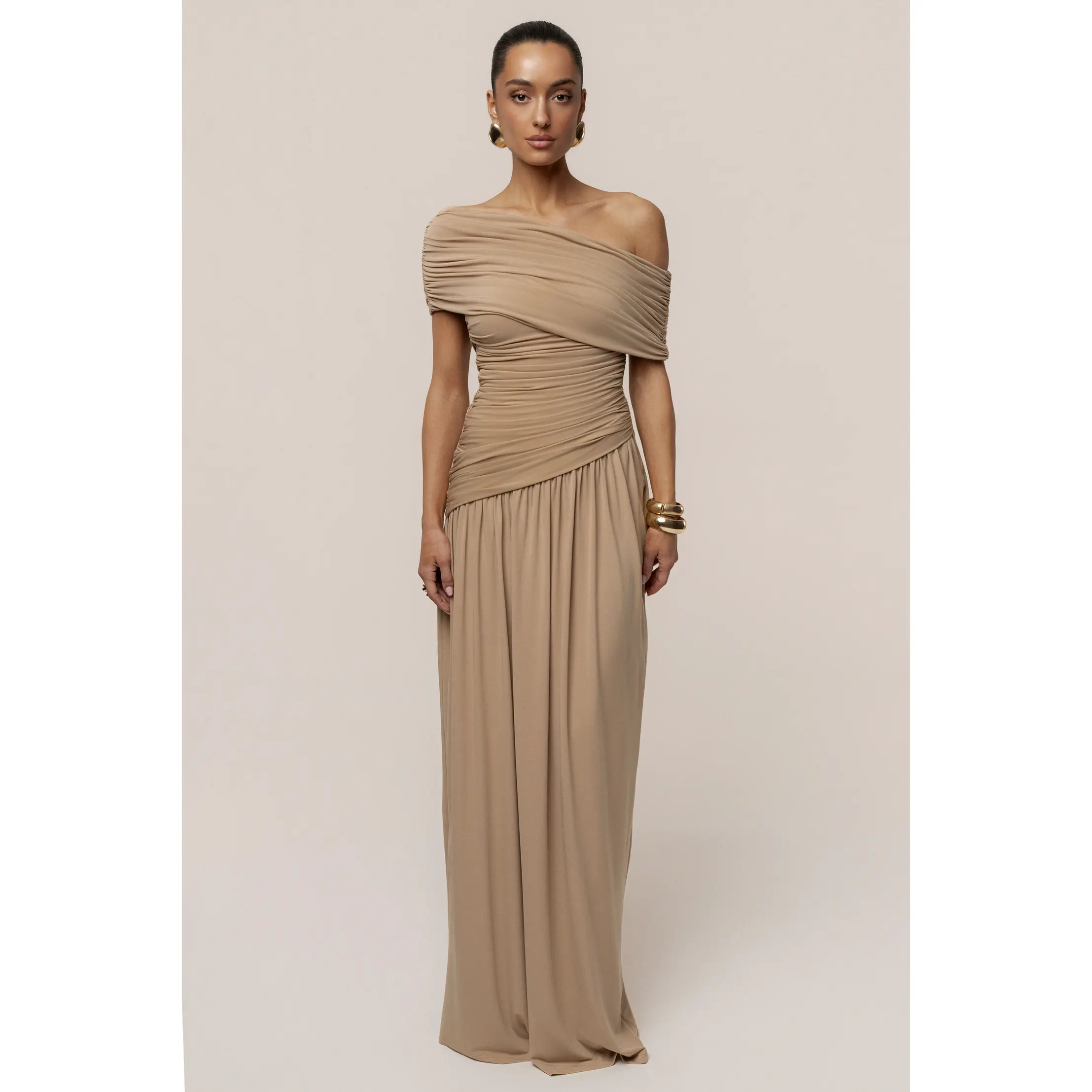 Beige Vision Of Elegance Maxi Dress