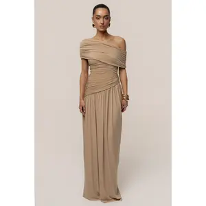 Beige Vision Of Elegance Maxi Dress