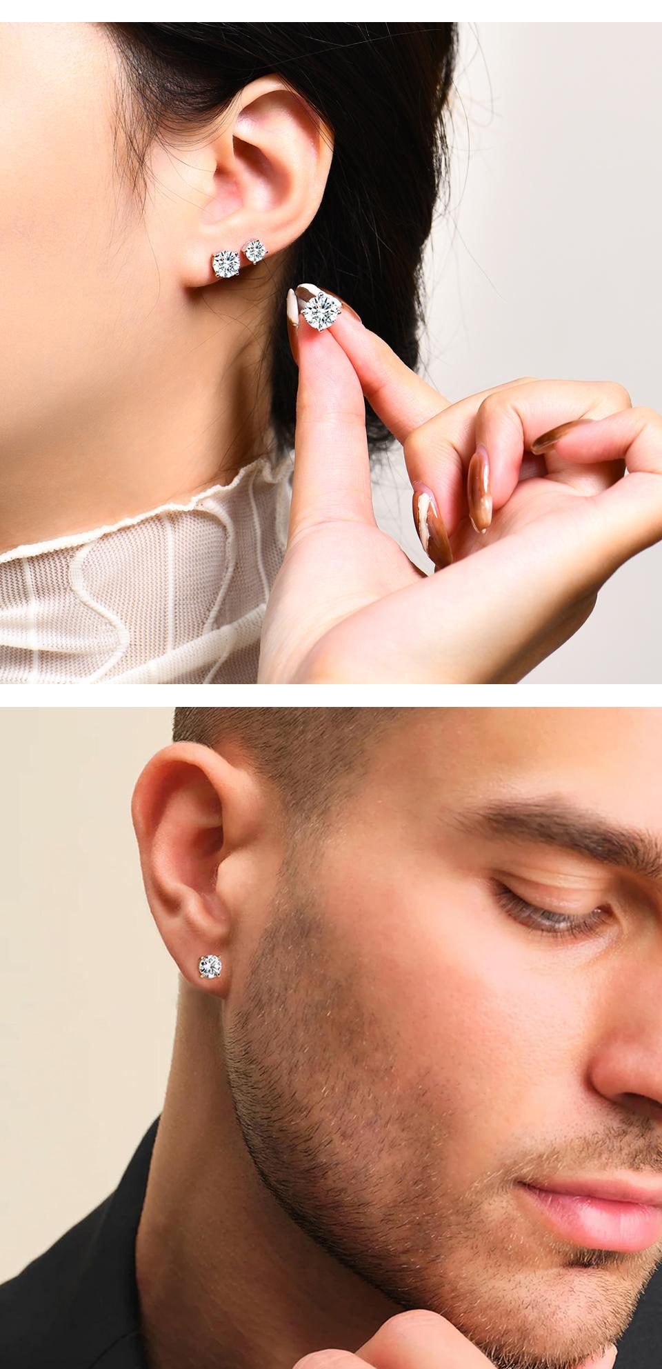 ATTAGEMS D Color Round Shape 3.0MM Lab-Created Moissanite Stud Earrings Sterling Silver E005