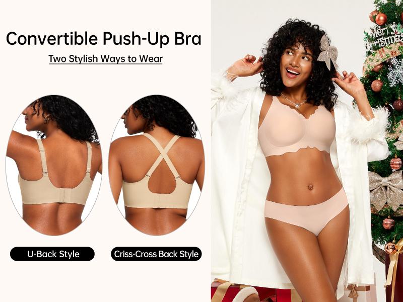 OEAK Seamless Scalloped Bras for Women No Underwire Wireless Push Up Bra Soft Support Full Coverage Comfort Everyday Bra