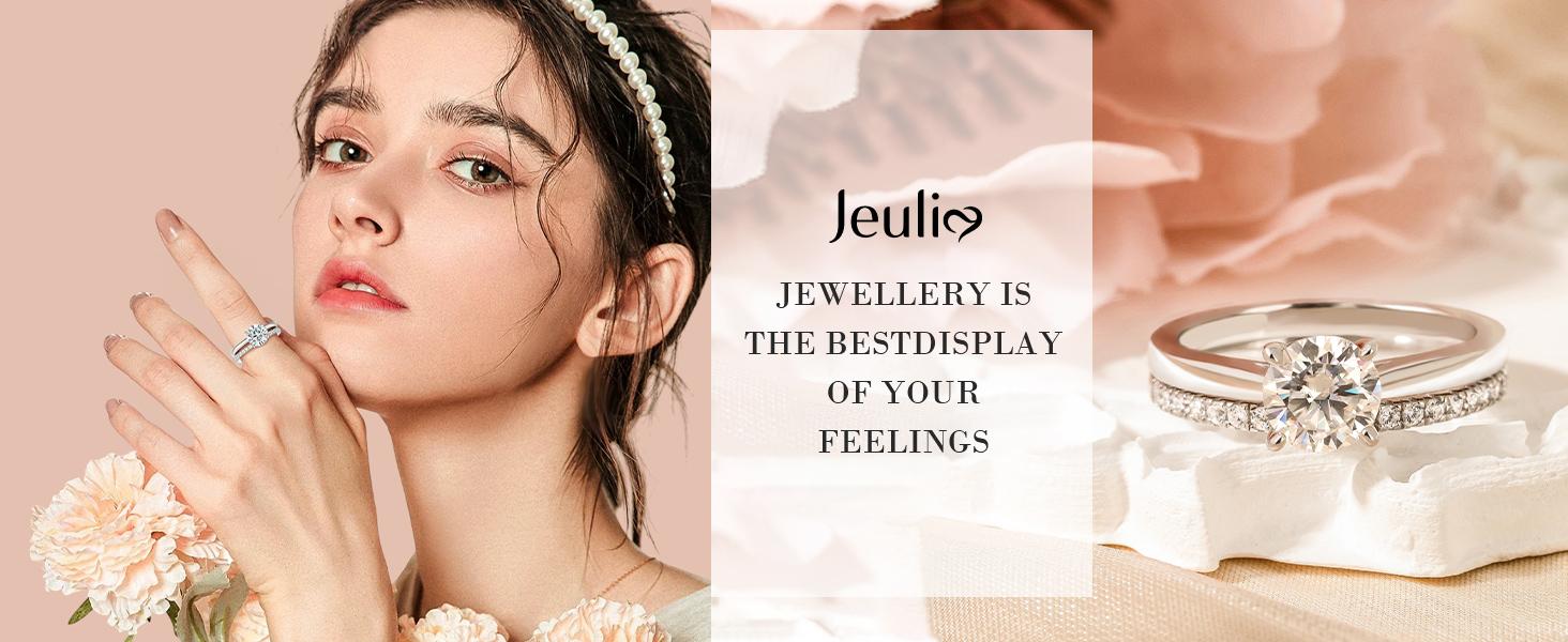 Jeulia Round Cut Moissanite Engagement Ring Set for Women | D Color VVS1 925 Sterling Silver Wedding Band & Promise Ring Bridal Set | with Gift Box, Anniversary Proposal Gift for Her