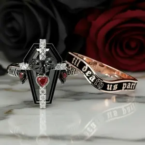 Only Death Can Separate Us Coffin Cut Diamond Option Wedding Rings