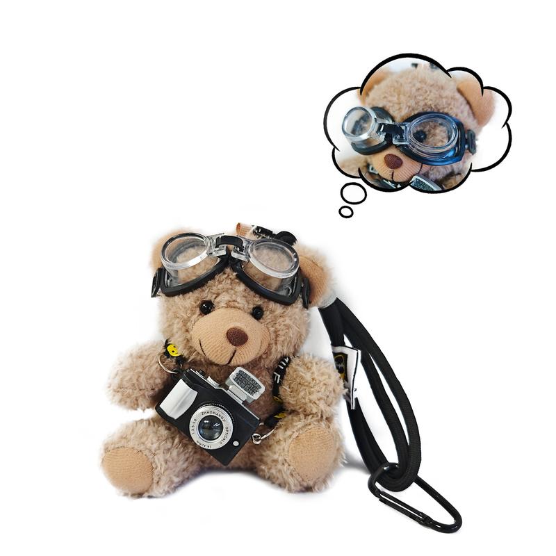 Cute Bear Bag Charms Plush Keychain with Flash Camera & Glass for Handbags Purses Totes Backpacks Adorable & Functional Accessory