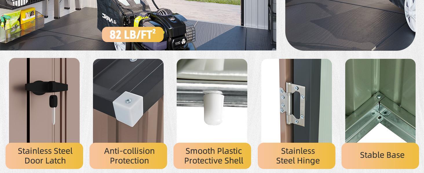 Aoxun 10 x 12FT Outdoor Storage Shed with Double Hinged Large Door Utility Garden Shed with Lockable Door & Sloped Roof Metal Sheds Outdoor Storage for Garden, Backyard, Patio and Backyard, Brown