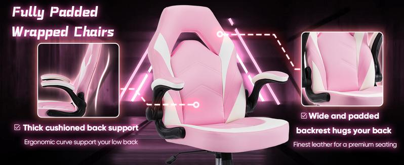 Gaming Chair, Office Chair High Back Computer Chair with PU Leather and Flip-up Armrest, Adjustable Swivel