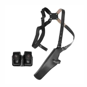 ALIS452038 Vertical Shoulder Holster with Soft Fabric Interior Lining & Double Speedloader Pouch Fits 357 Magnum 4"-5" & Similar Revolvers