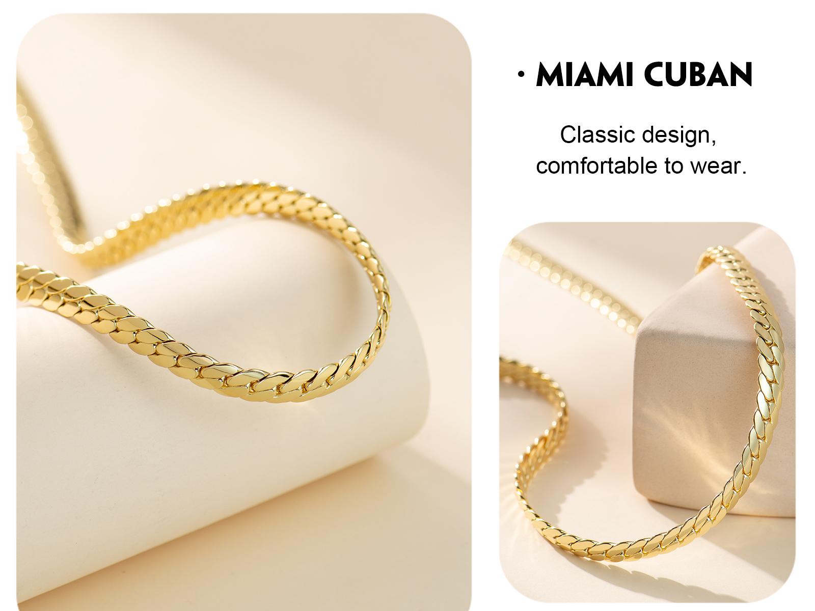 Holylegend 14K Gold-Plated Miami,Cuban & Figaro Chain with Cross,24 inches Long and 6mm Wide,High Quality,Gold Plated Necklace