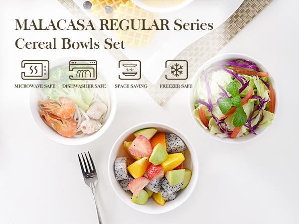 MALACASA 26/12 oz Porcelain Bowls, White Ceramic Bowls Set of 4/8 for Soup, Cereal, Oatmeal, Fruit, Rice - Dishwasher & Microwave Safe, Series Regular Winter Holiday MALACASA 26/12 oz Porcelain Bowls, White Ceramic Bowls Set of 4/8 for Soup, Cereal, Oatmeal, Fruit, Rice - Dishwasher & Microwave Safe, Series Regular Winter Holiday