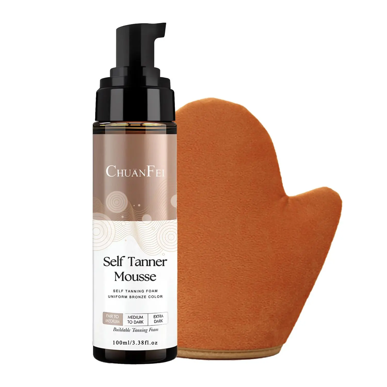 Natural Self Tanner Mousse, Self Tan Foam, Moisturizing Bronzing Tanner Sunless Tanning Mousse with Reusable Soft Skin Friendly Applicator Glove for Face & Body, Skin Care Product for Women & Men, Self Tanning Mousses, Sunless Safe Tanning