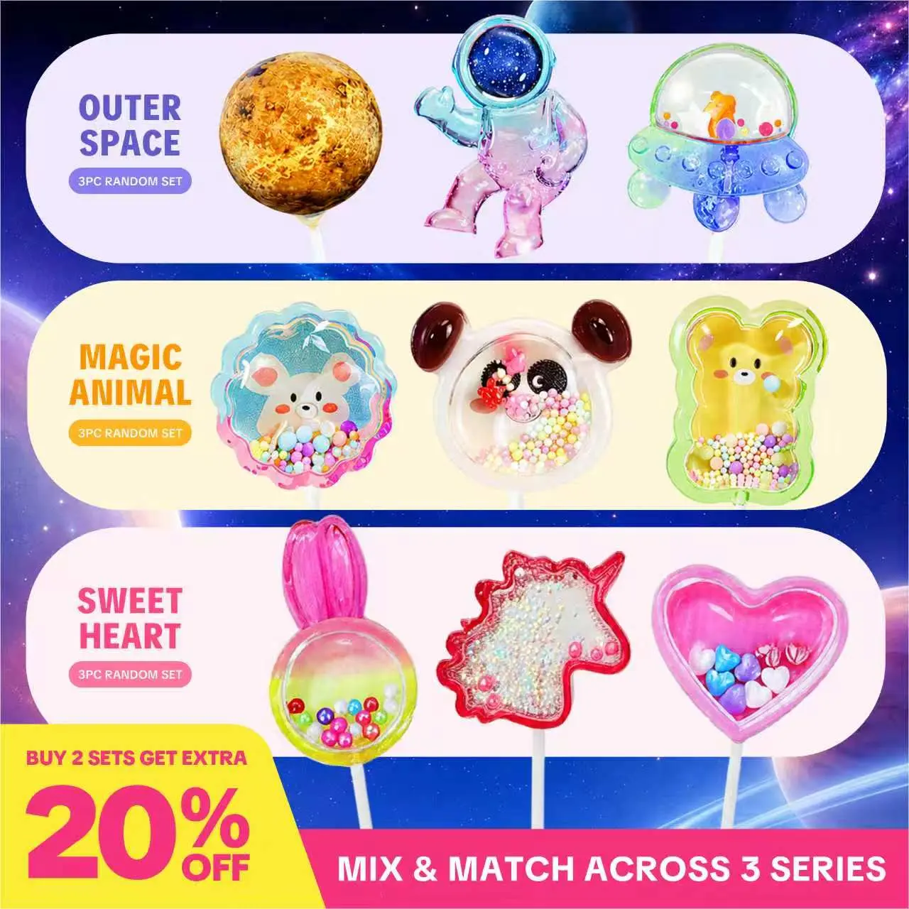 [Buy 2 Save 20%]Candy Master 5D Lollipops | Handcrafted Candy, Zero Fat Guilt-Free Snacks, 3 Individually Wrapped Pops, Viral Visual & Sound Party Treats backtoschool
