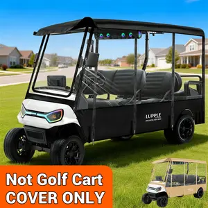 LUPPLE 6 Passenger Golf Cart Enclosure for EZGO Express S6 L6 Extended Roof 116in, 6 Seater Driving Rain Cover with 4-Sided Roll-up Zipper Door Waterproof Windproof (Black)