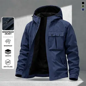 Men's Casual Vintage Workwear Hooded Jacket, Windproof and Durable Fabric, Multiple Pocket Design, Suitable for Workwear, Repairs, Everyday Casual Wear, Outdoor Sports Activities, Practical Workwear Coat, Ideal for Spring and Summer Seasons