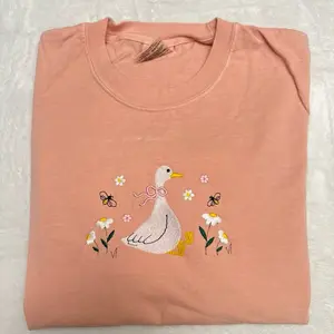 Spring goose with flowers and cute bees embroidered comfort colors tshirt