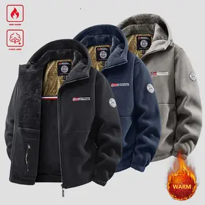 Men's winter full-zip fleece hoodie, a versatile warm thick jacket; features a casual embroidered letter design and drawstring hood; perfect for hiking, running, and everyday commuting wear, making it one of the essential stylish pieces in any men's wardr