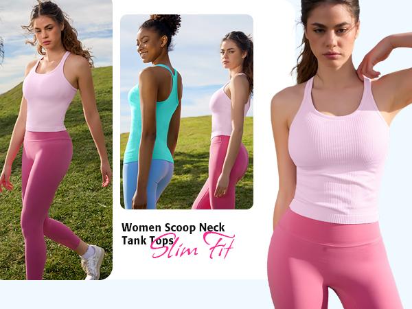 Attraco Women Ribbed Tank Top Workout with Built in Bra Yoga Racerback Crop Tops Tight Fit Lightweight Activewear Soft Breathable Vest