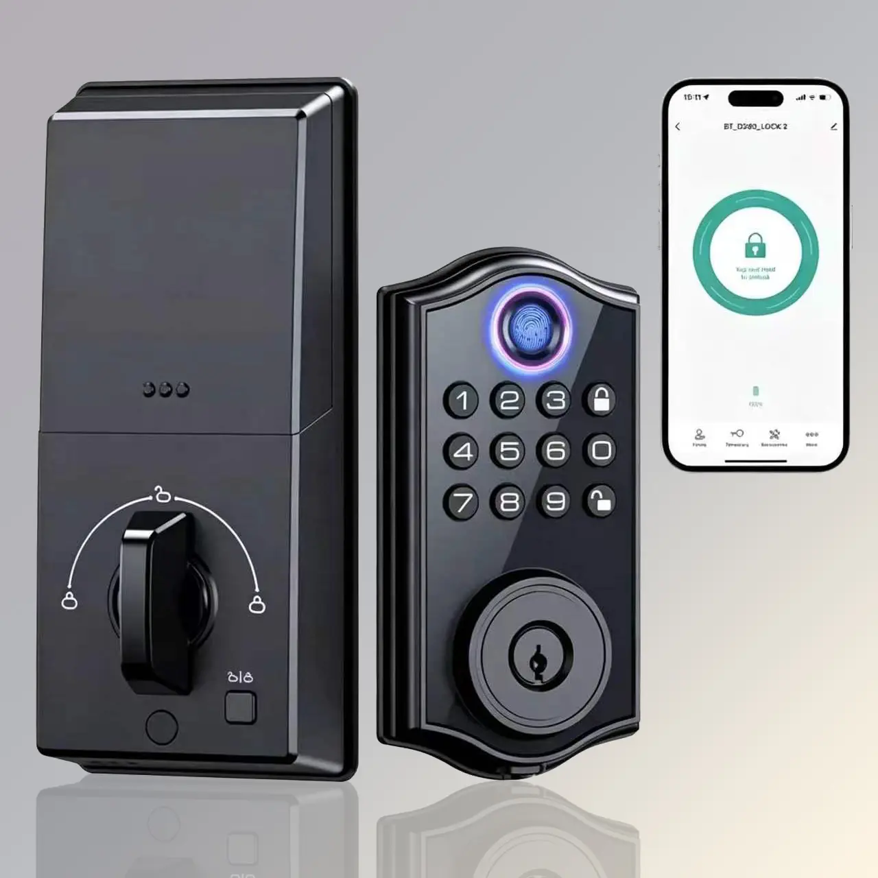 Biometric Fingerprint Smart Deadbolt Door Lock for Front & Standard Doors, 4-in-1 Keyless Entry Lock with Keypad, Bluetooth App Control, Anti-Peeping Password & Backup Keys Handle, Door Locks