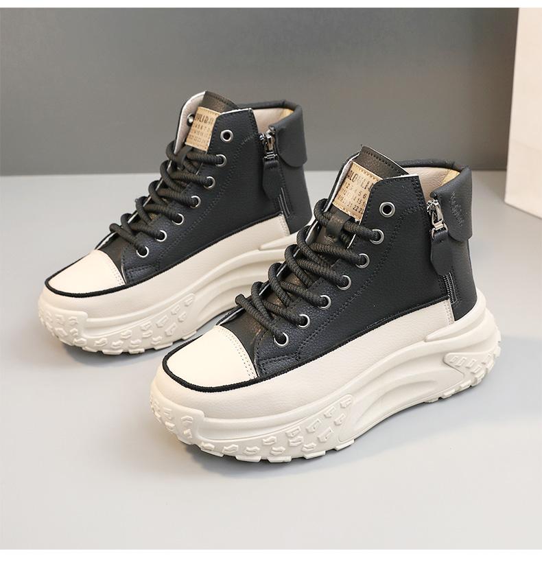 Spring and Autumn new arrival high-top shoes, round toe, thick sole for added height, soft sole, casual sneakers, street style white shoes.