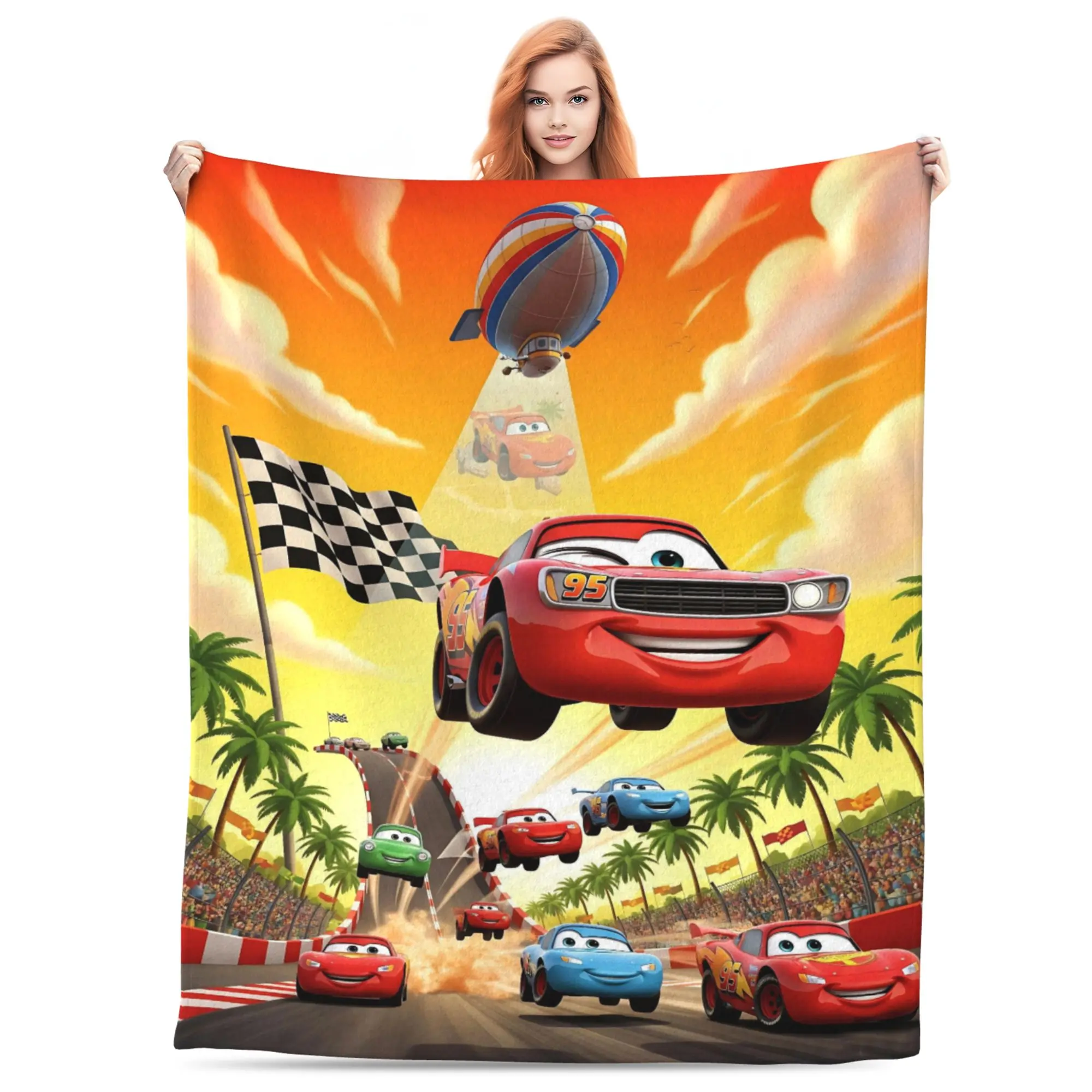 [SummerVibes] Cars Lightning Flannel Blanket, Soft Cozy Throw for Kids and Fans, Perfect for Bedroom, Playroom, Movie Night, and Birthday Gifts