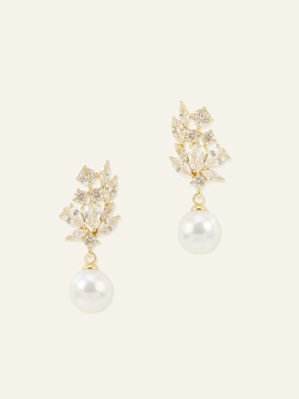 Azazie Crystal Foliage Pearl Dangle Earrings Leaf Zirconia Cluster Dangling Pearl Bridal Bridesmaid Wedding Formal Alloy Earrings