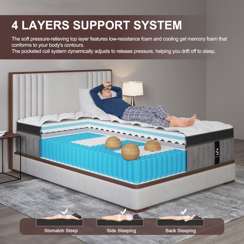12"14" Gel Memory Foam Hybrid Pocket Spring Mattress Euro Top Medium Firm for Back & Lumbar Support Individual Pocket Spring for Motion Isolation Pressure Relief Twin Full King Queen Mattress CertiPUR-US & OEKO Certified 12"14" Gel Memory Foam Hybrid Pocket Spring Mattress Euro Top Medium Firm for Back & Lumbar Support Individual Pocket Spring for Motion Isolation Pressure Relief Twin Full King Queen Mattress CertiPUR-US & OEKO Certified