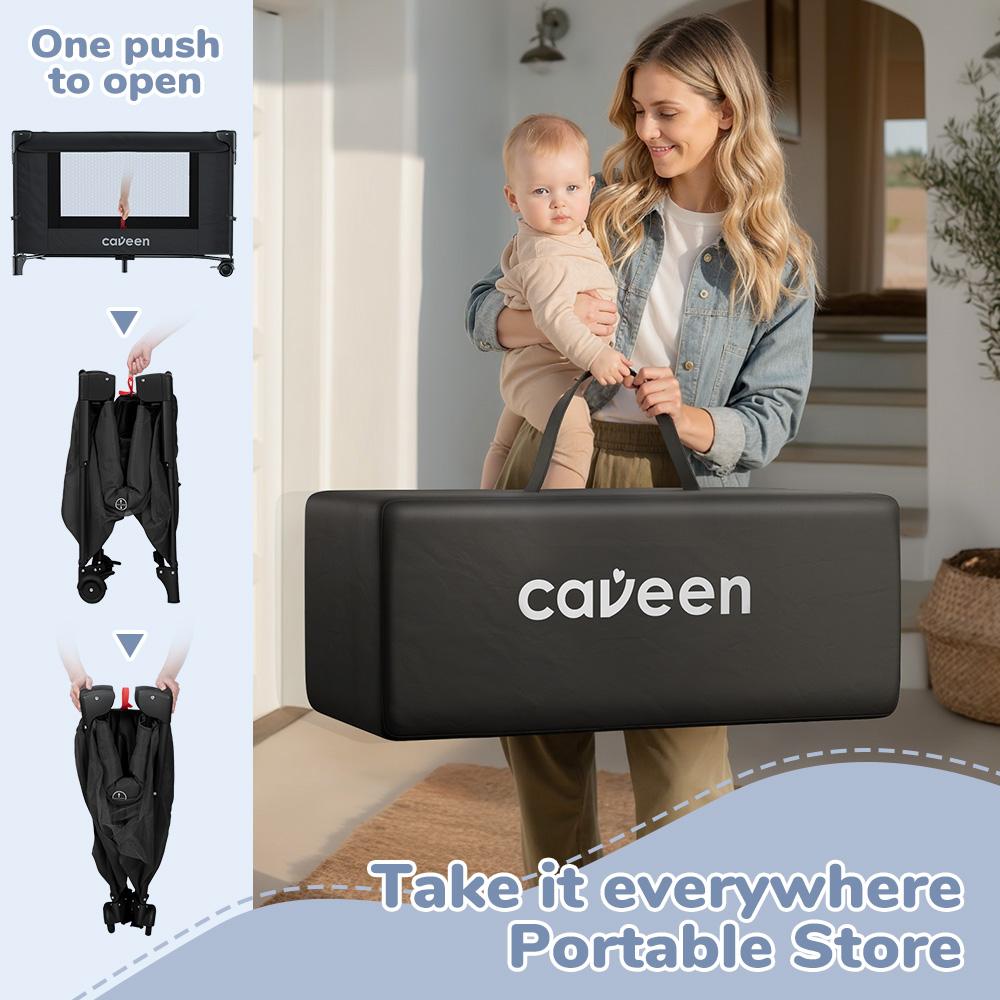 CAVEEN 5 in 1 Baby Playard, WIth Baby Bassinet, Portable Bedside Sleeper Baby Crib, with Removable Changing Station & Storage Organizer, Black CAVEEN 5 in 1 Baby Playard, WIth Baby Bassinet, Portable Bedside Sleeper Baby Crib, with Removable Changing Station & Storage Organizer, Black