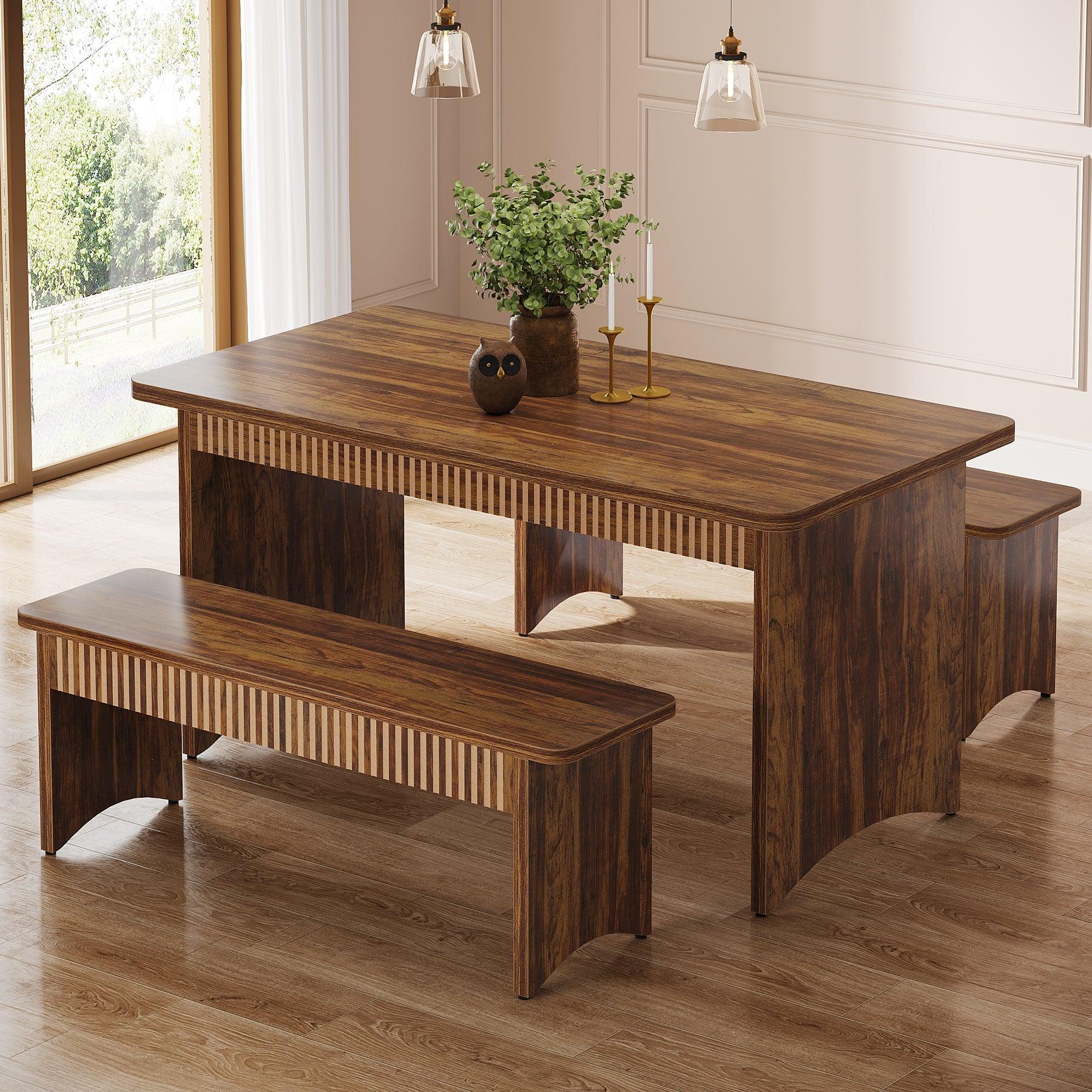 Spaco 55-Inch 3-Piece Dining Set - Kitchen Table with 2 Benches for 4-6 People, Space-Saving Breakfast Nook Set for Small Spaces,Kitchen,Living Room