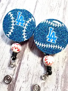 Dodgers Baseball Glitter Badge Reel | Alligator Clip