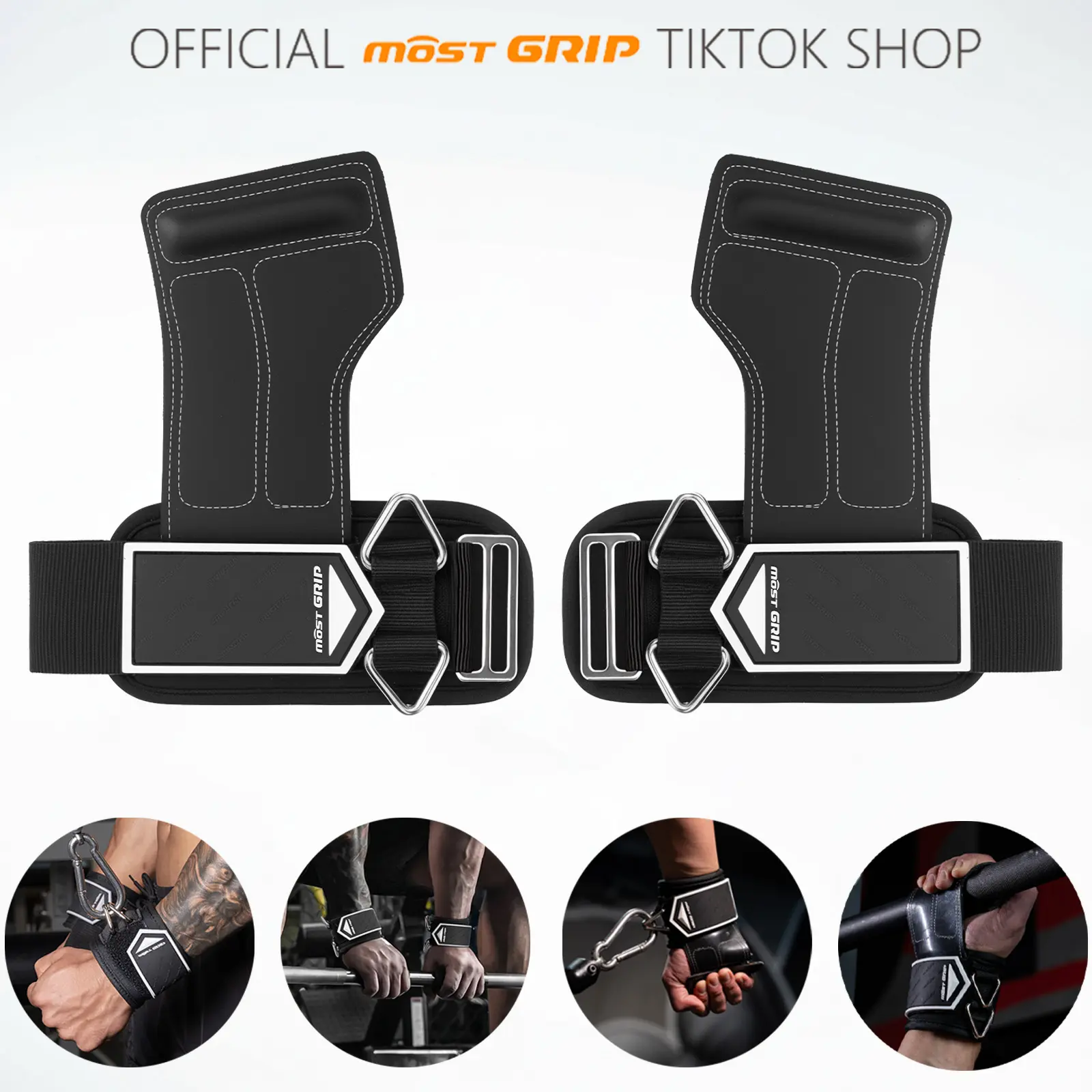 MOST GRIP Ergonomic Lifting Grips, Durable Rubber Hand Guards with Non-Slip Palm, Cushioned Wrist Wraps & D-Rings for Men and Women, Ideal for Heavy Lifting, Bodybuilding & Gym Training, Fitness Exercise Accessories, Strength Training Accessory, Weightlif