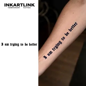 INKARTLINK [2 Sheets] "I am trying to be better" Quote Temporary Tattoos, Minimalist Gothic Lettering Stickers, Aesthetic Waterproof Body Art