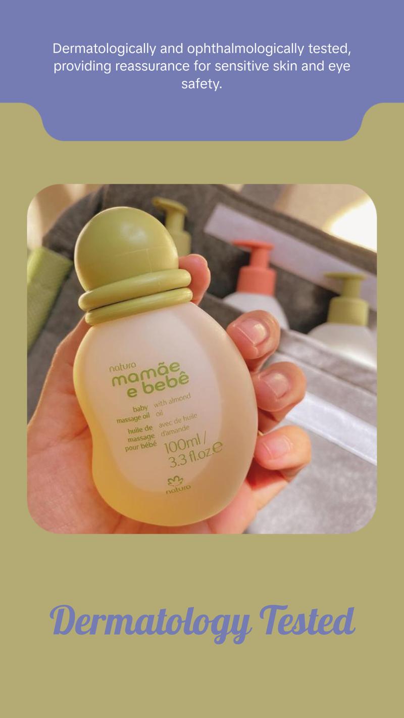 Natura Mamãe e Bebê Baby Massage Oil, Lightweight Vegan Formula, Hydrates & Softens Baby's Sensitive Skin, 3.3 fl oz Natura Mamãe e Bebê Baby Massage Oil, Lightweight Vegan Formula, Hydrates & Softens Baby's Sensitive Skin, 3.3 fl oz