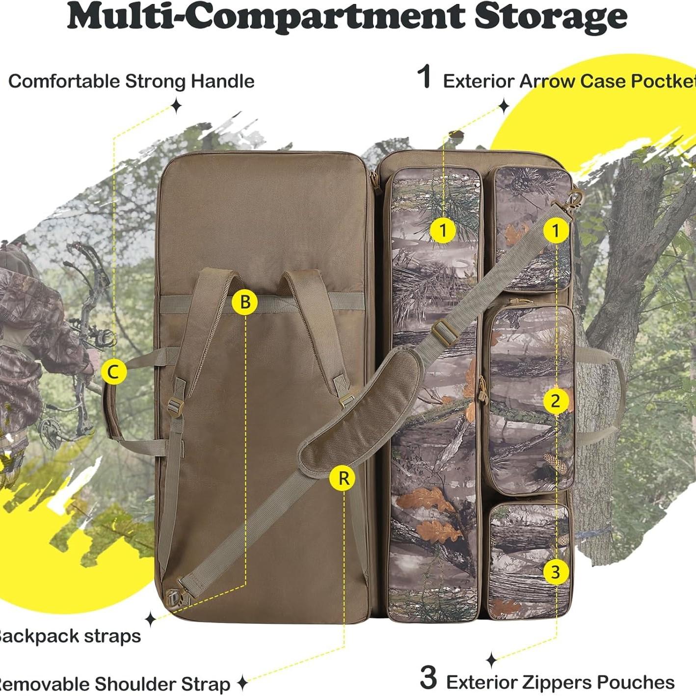 Soft Compound Bow Case, Archery Bag with Arrow Pockets and Adjustable Straps,Durable Compound Bow Backpack with Soft Padding and Zipper, Carrying Archery Case for Storge and Protection