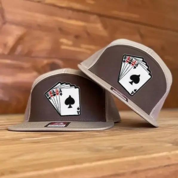 KING RANCH EWestern Ace Of Spades Khaki Brown Black Unisex 7 Panel Flatbill Snapback Hat, Fitted Unisex Baseball Cap Basic Casual Style