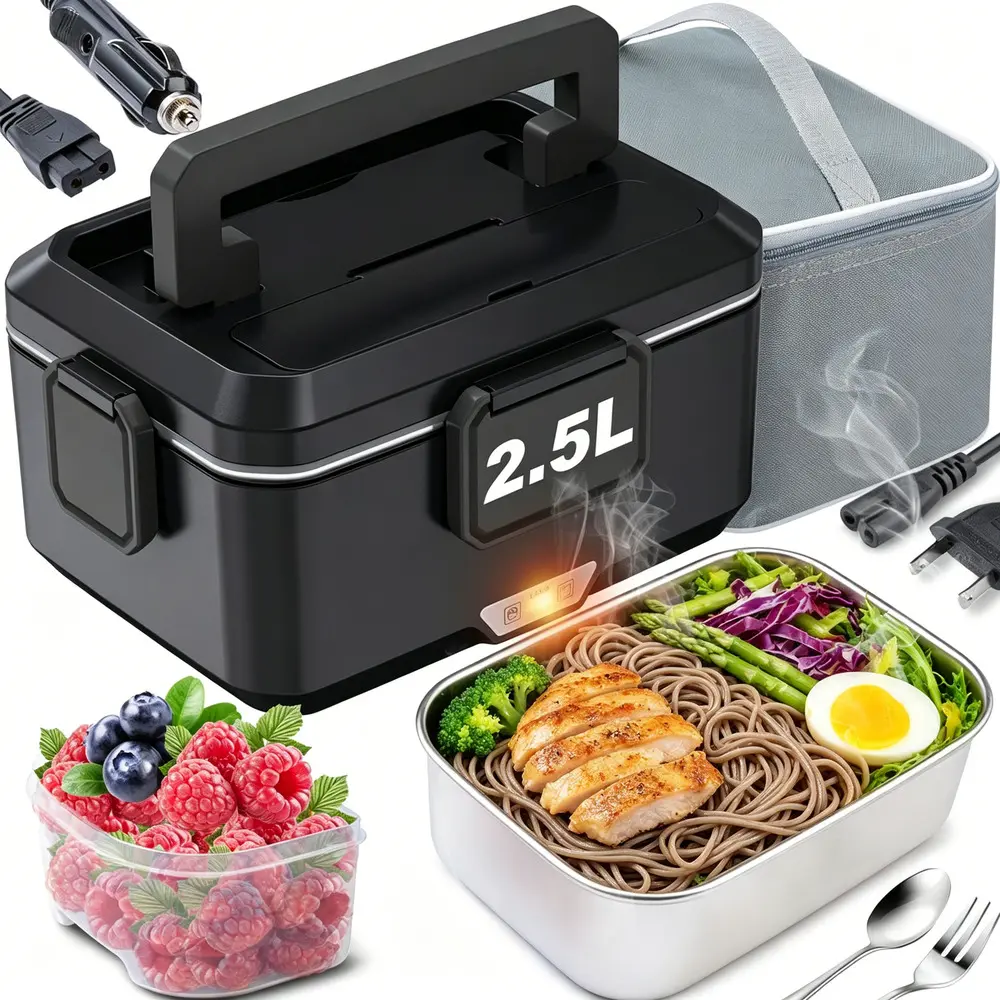 Intelligent Temperature Adjustable Electric Lunch Box Food Warmer 80-100W 1.5-3.5L, Leakproof Liner Multi Voltage Workplace Travel