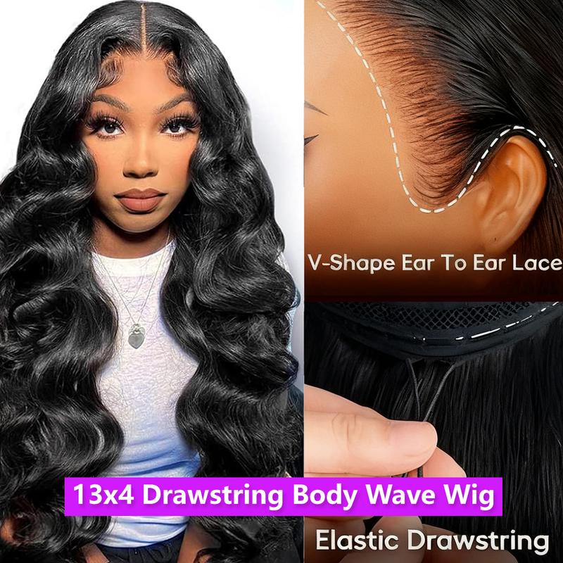 【Drawstring Wigs】Bling Hair 13x6 Glueless Lace Frontal Wigs Pre Cut Lace Ear to Ear HD Transparent Lace Skin Melted Brazilian Body Wave/Deep Wave Human Hair Wigs 180% Density Glueless Ready to Wear Wigs For Women