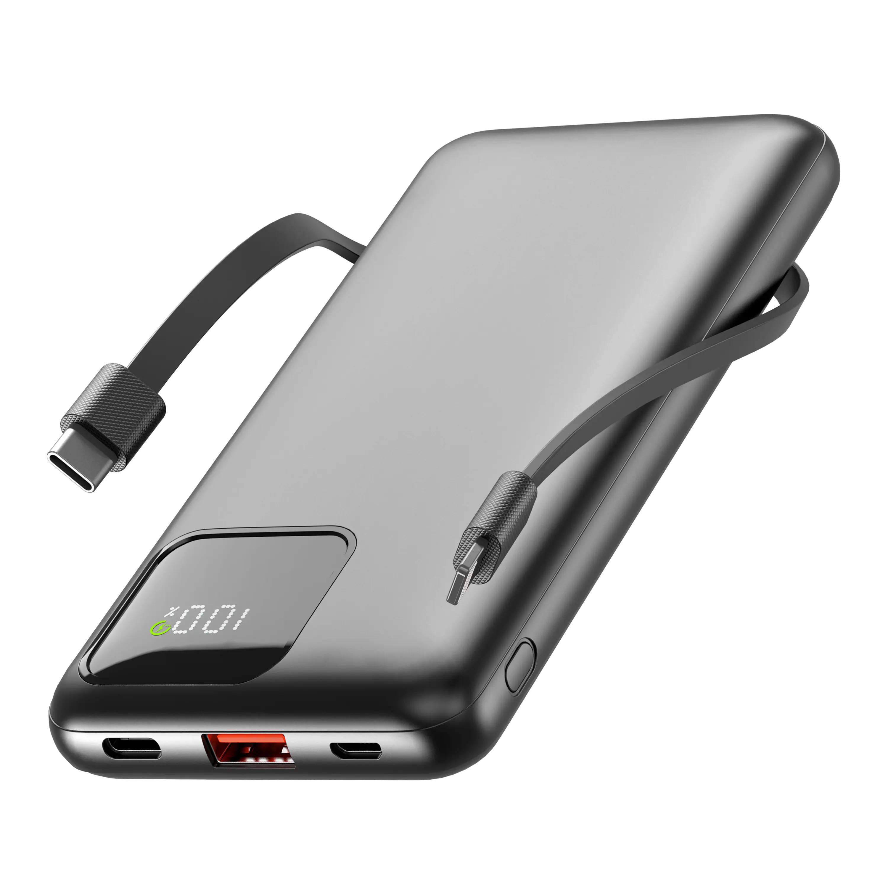 10000mAh Compact Portable Charger with Built-in Cable, 22.5W Fast Charge Digital Power Bank for Smartphone, iPhone, Samsung, LG, Google Pixel, iPad & Other Devices, Mobile