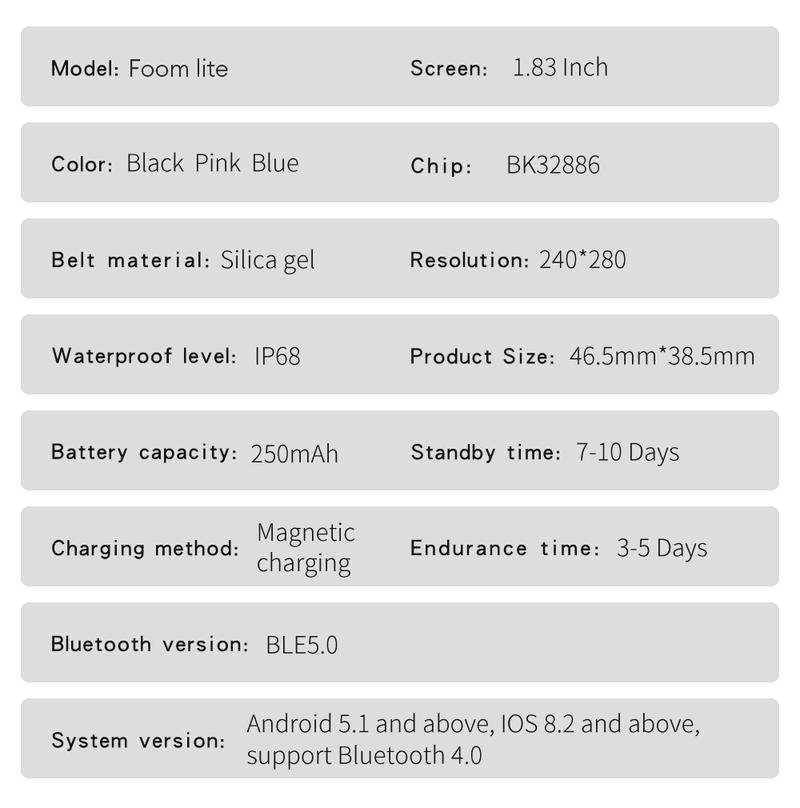 Aolon FOOM LITE Smartwatch with calculator function, IP68 waterproof, Bluetooth calling, unisex design, 1.83-inch wearable display, adjustable strap, compatible with iOS and Android.