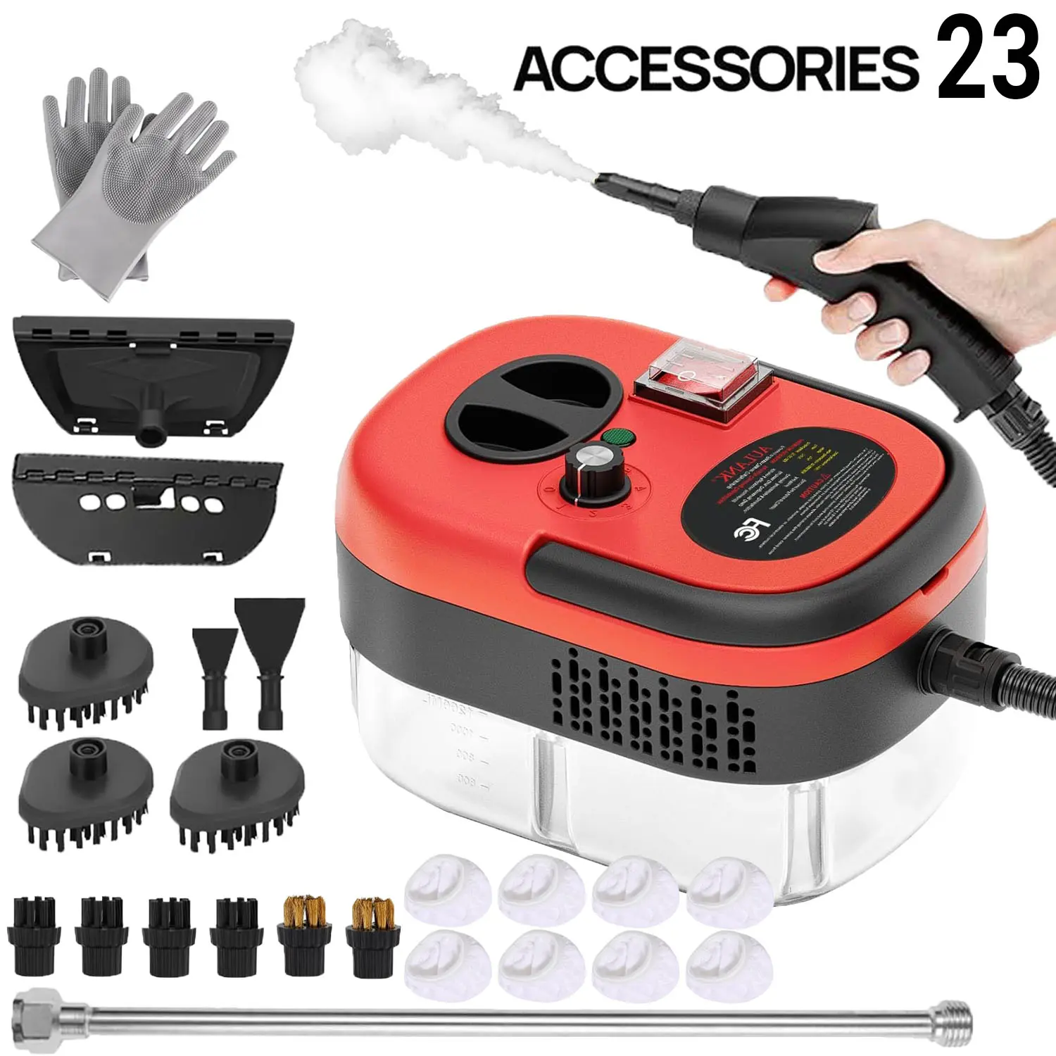 2500W High Pressure Steam Cleaner for Upholstery, Car Detailing & Grout - Fast Heating Portable Steamer with 1.2L Tank & 6 Speeds