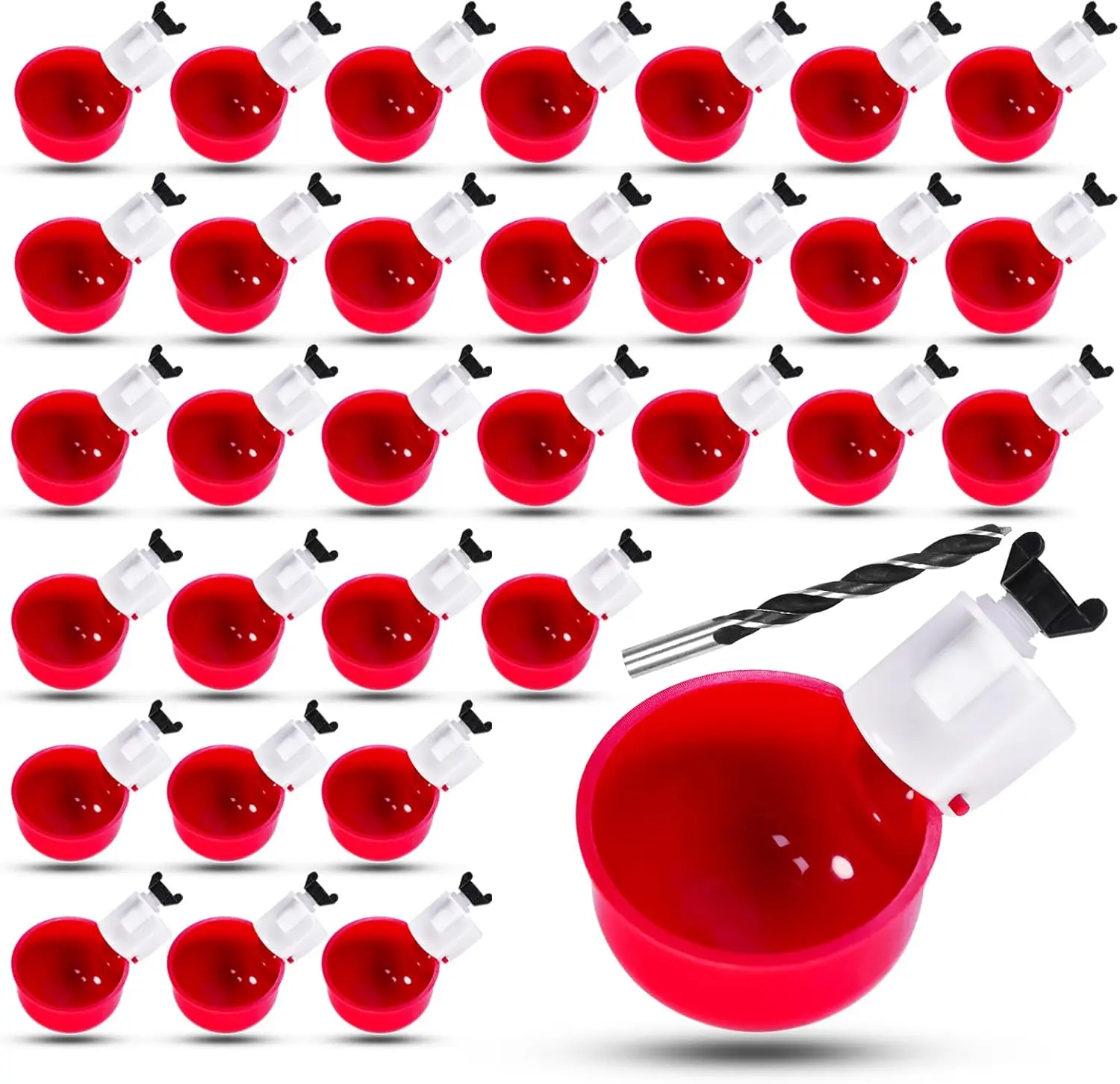 32 Pack Automatic Poultry Chicken Waterer Drinker Cups for Water Bucket DIY Automatic Chickens Coop and Ducks Water Dispenser Feeder Kit bebederos
