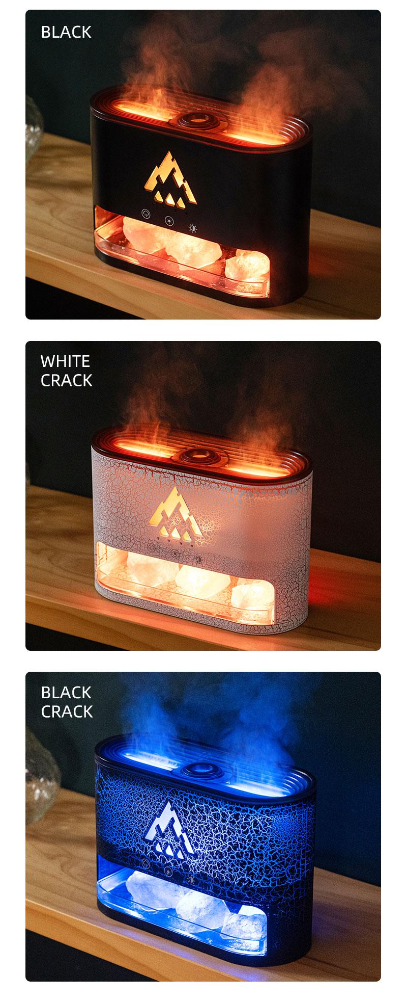 Flame Rock Aromatherapy Machine 250ml Essential Oil Diffuser with Simulated Flame & Jellyfish Mist Colorful LED Lighting Cool Mist Humidifier Timer Auto Off for Home Bedroom Office
