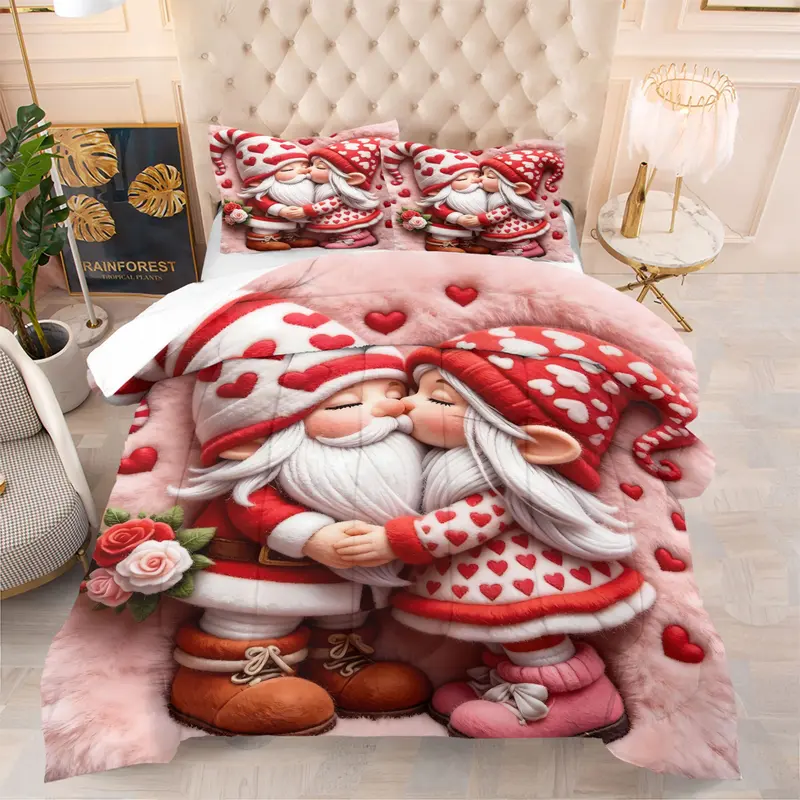 2/3 Pcs Couples Romantic Sweetheart Style Comforter Set, High Definition Unique Digitally Printed Bedding Set, Ideal for Couples Theme Room Decor, Soft and Comfortable for Year Round Use, Pillowcase No Filler