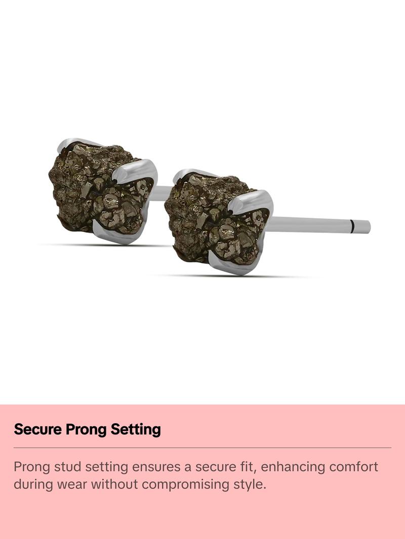 Pyrite Raw Natural Earrings in Prong Stud Setting - Sterling Silver