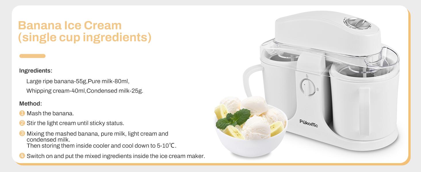 Pukomc Ice Cream Maker Machine for Home Use with Two Ice Cream Bowls Simple Operation Easy to Clean White Easy Fast Use Perfect Dessert,The best Christmas New Year gift
