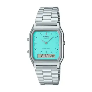 Casio Vintage Silver Turquoise Blue Analog-Digital Classic Watch AQ-230A-2A2