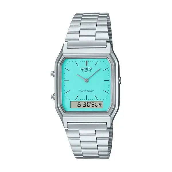 Casio Vintage Silver Turquoise Blue Analog-Digital Classic Watch AQ-230A-2A2