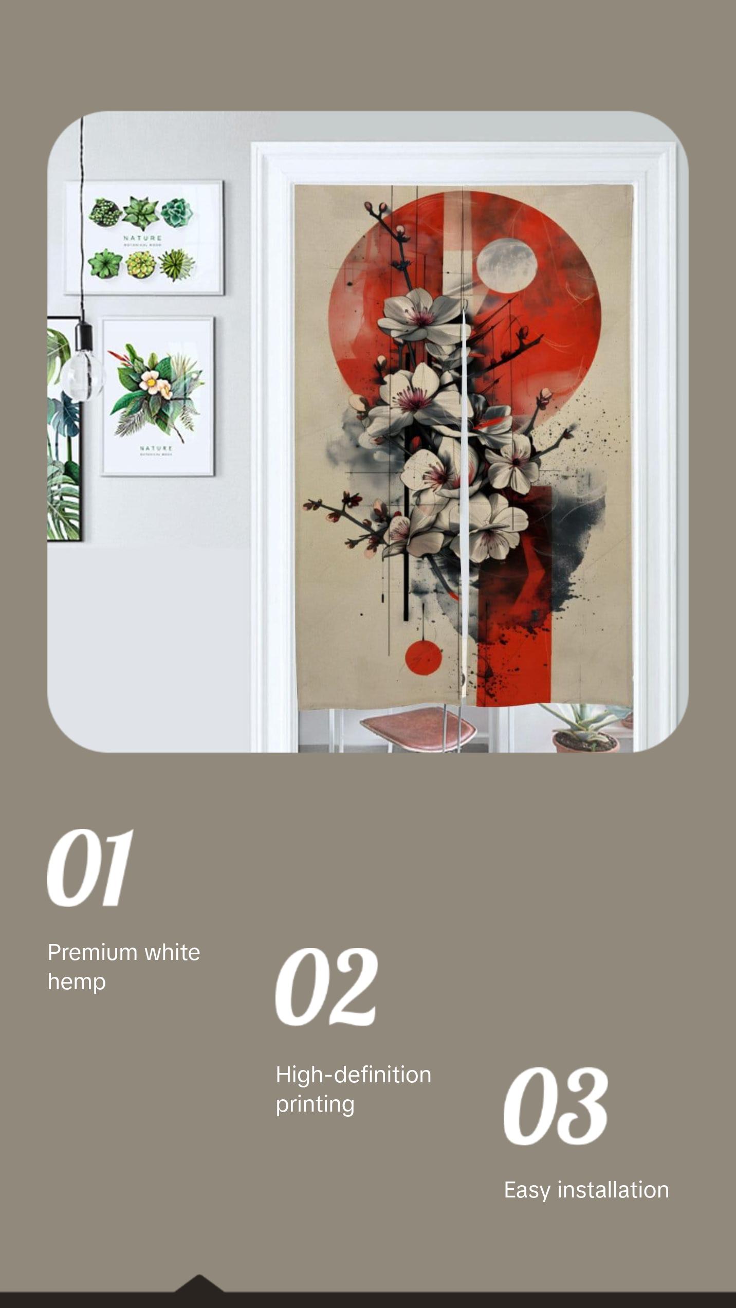 Japanese Vintage Sakura Floral Noren, Door Curtain - Japanese Traditional Room Divider for Home Decor - Doorway Curtain - Japanese Noren