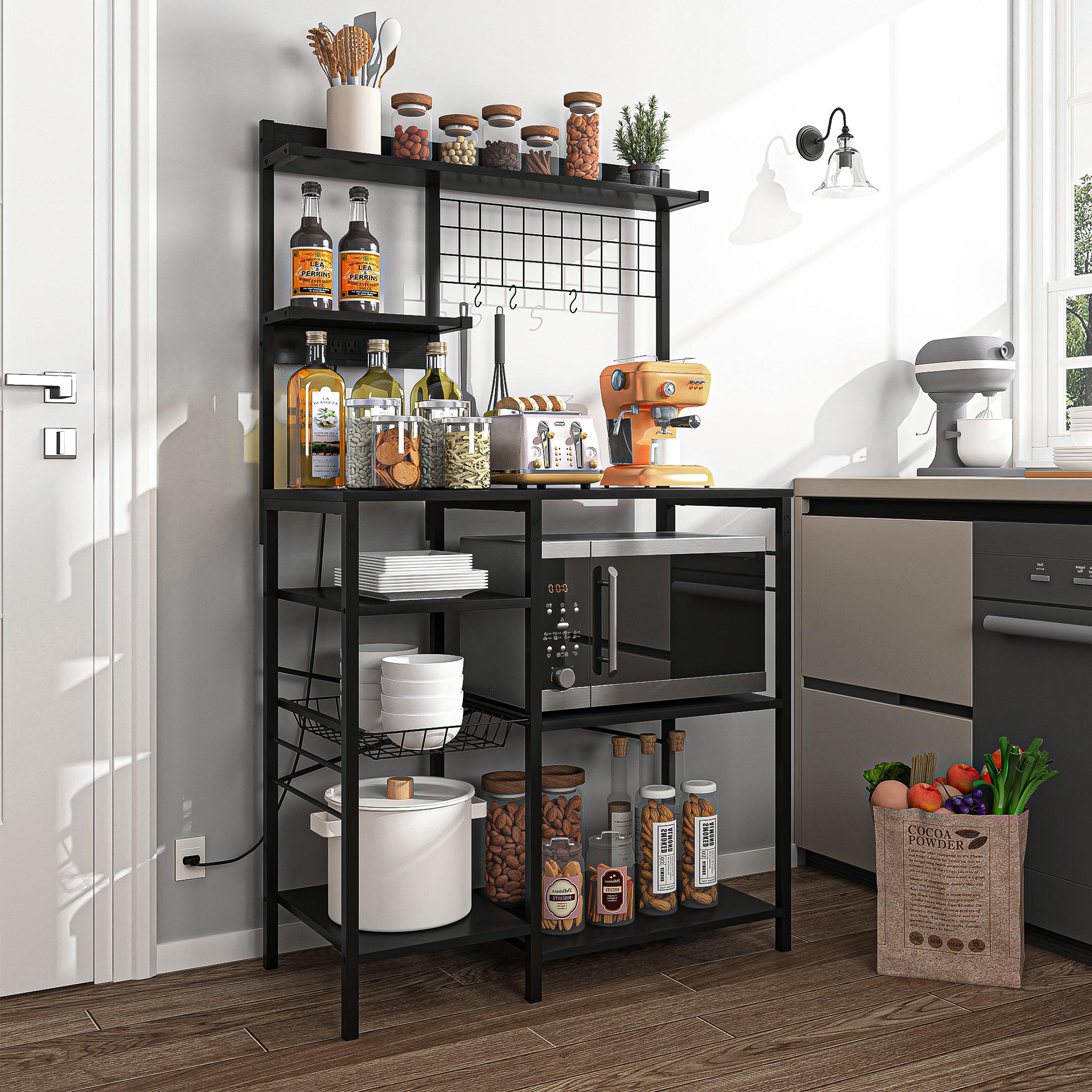 Multifunctional Kitchen Shelf Kitchen Bakers Rack with Storage, 5-Tier Microwave Oven Stand Shelf , Freestanding Utility Kitchen Storage Rack Organiser