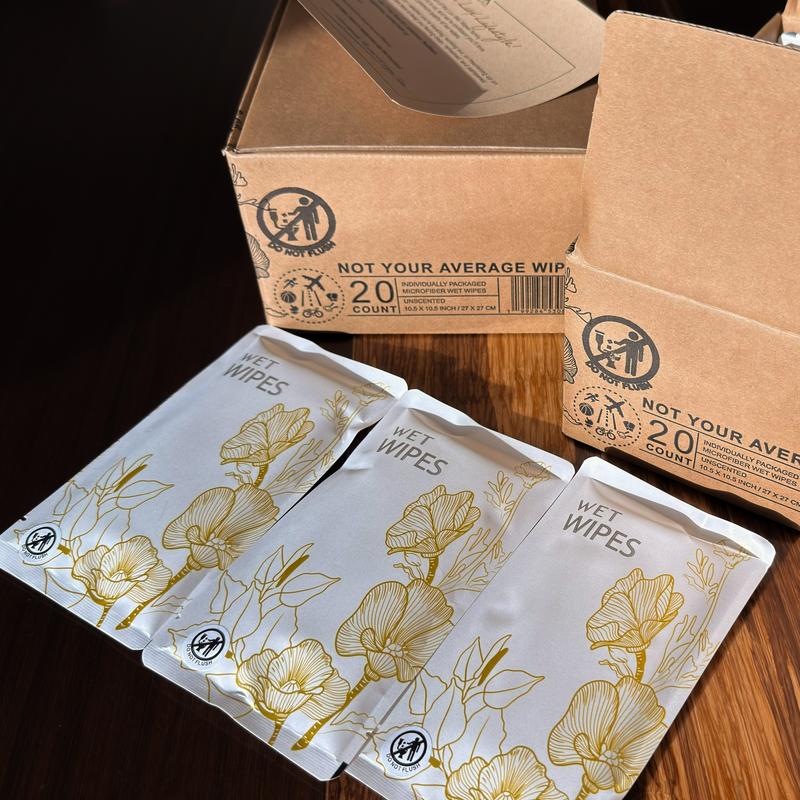 Luxury Wet Wipes – 20 Individually Wrapped Microfiber Textured Cleansing Wipes, Unscented Body and Personal Hygiene Wipes for Women & Men – Refresh Anytime at the Gym, Camping, Travel, or Outdoors.