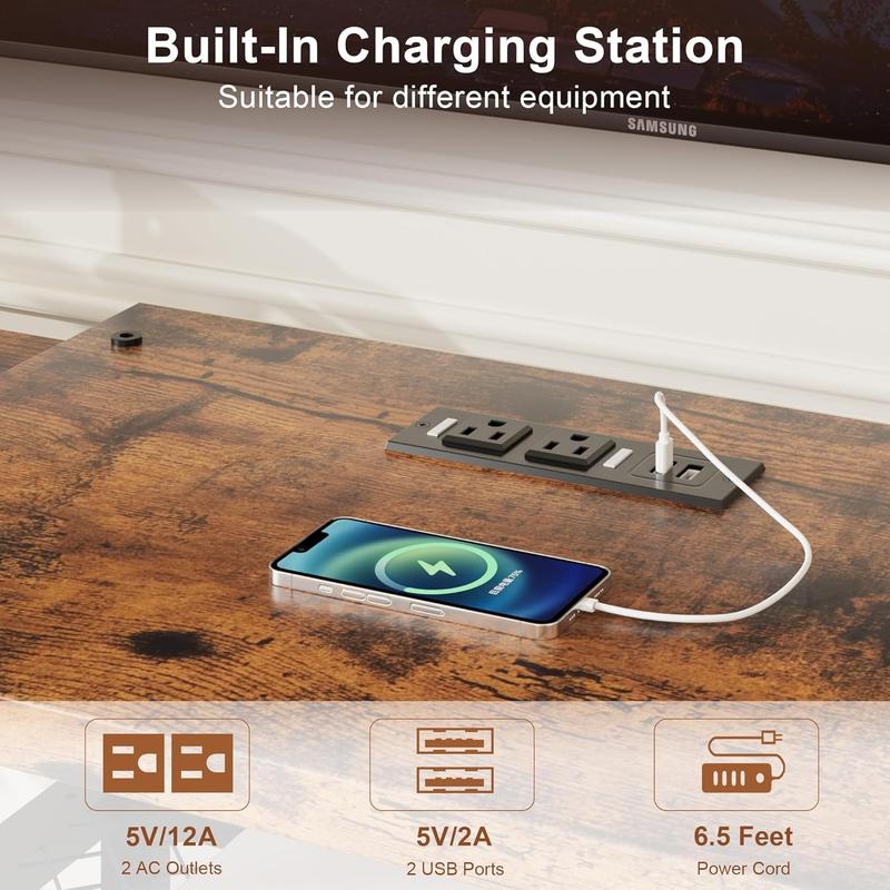 TV Stand for TVs up to 75 Inch, Corner Entertainment Center with Power Outlet and LED Lights Open Storage Shelves, Media Console for Living Room, Bedroom